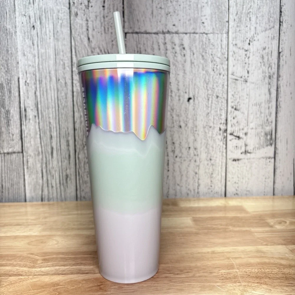 Starbucks Holiday Ice White Mint Silver Iridescent Wave Tumbler 24oz. 2021